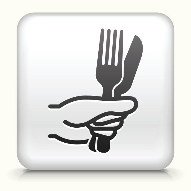 方形按钮与叉和刀图片下载