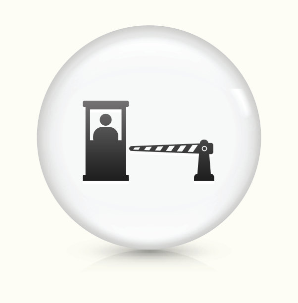 停车亭和收银图标上的白色矢量按钮图片下载