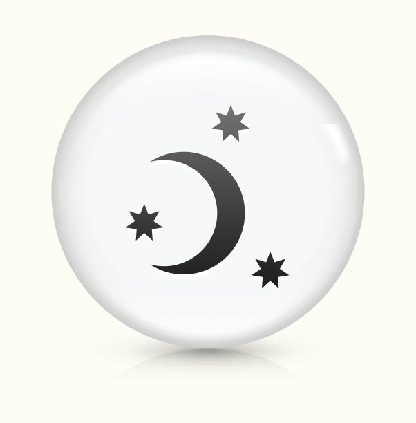 月亮和星星图标上的白色圆形矢量按钮图片下载