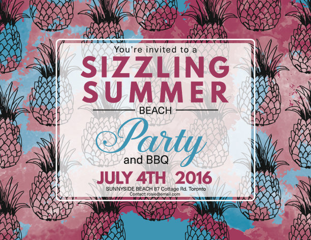 邀请水彩画和菠萝的夏季海滩派对图片下载