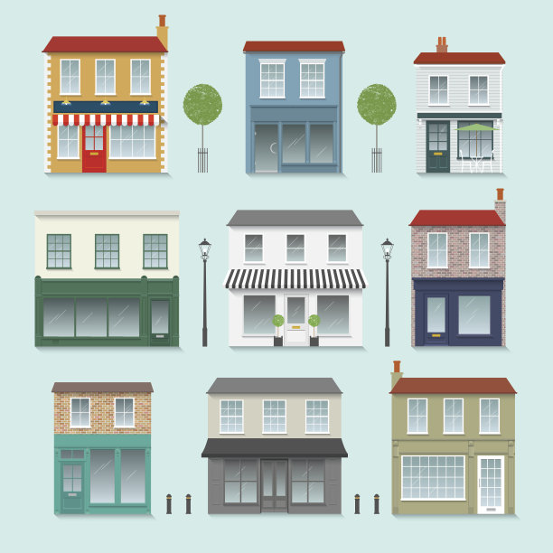 Shop Front Set inc。树，路灯和护柱图片下载