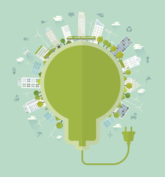 可持续城市灯泡概念包括图标集图片下载
