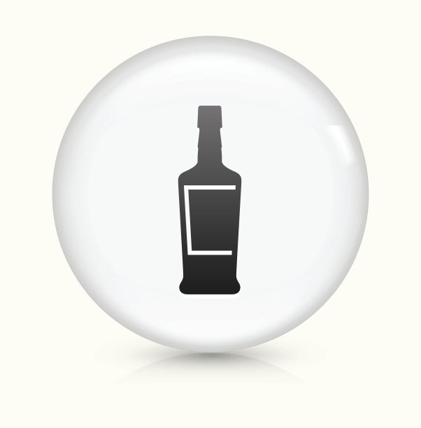 白色圆形矢量按钮上的酒瓶图标图片下载