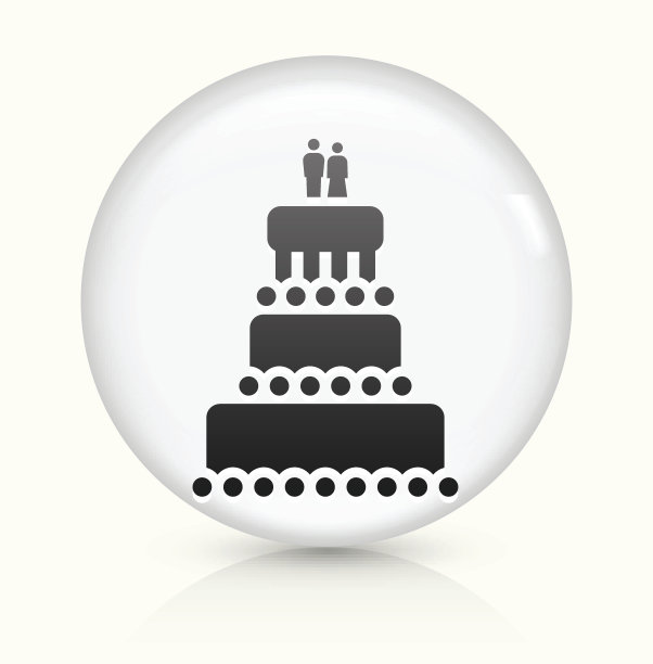 婚礼蛋糕图标上的白色圆形按钮矢量图片下载