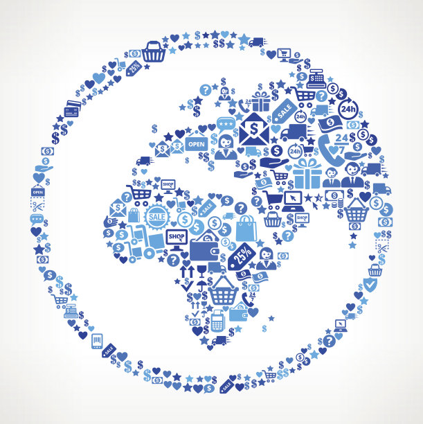 全球购物和商业的蓝色图标模式图片下载