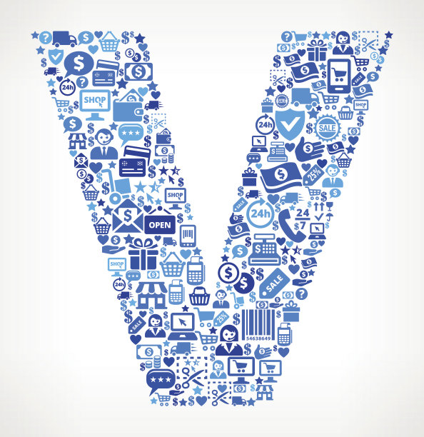 字母v购物和商业蓝色图标模式图片下载