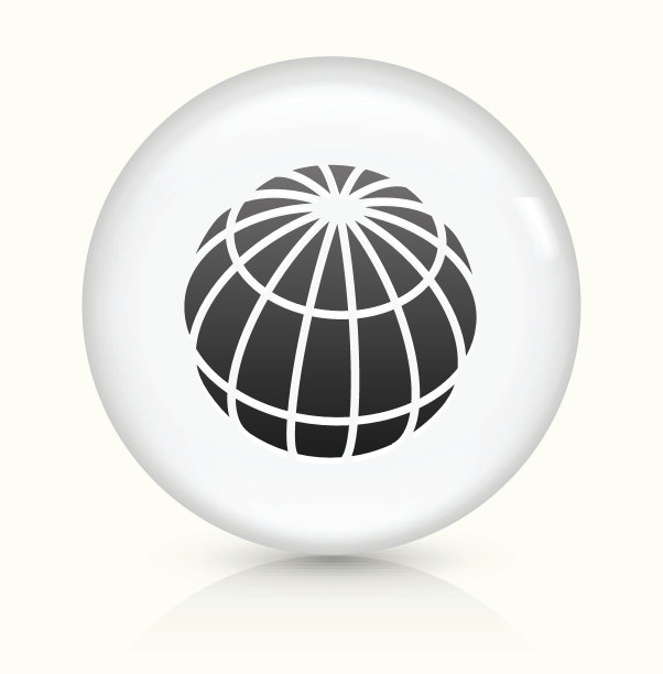 地球图标上的白色圆形矢量按钮图片下载