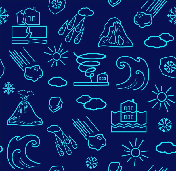 自然灾害和天气条件，无缝深蓝色背景。图片下载