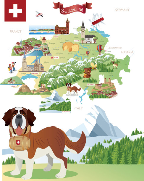 瑞士卡通地图图片下载