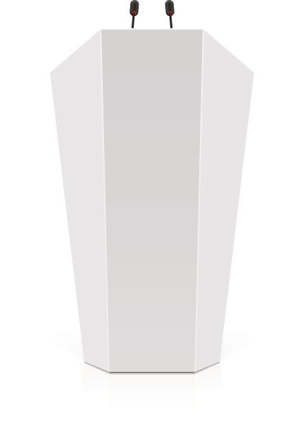 配有麦克风的白色讲台图片下载