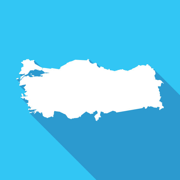 土耳其长影地图在白色的蓝色背景上图片下载