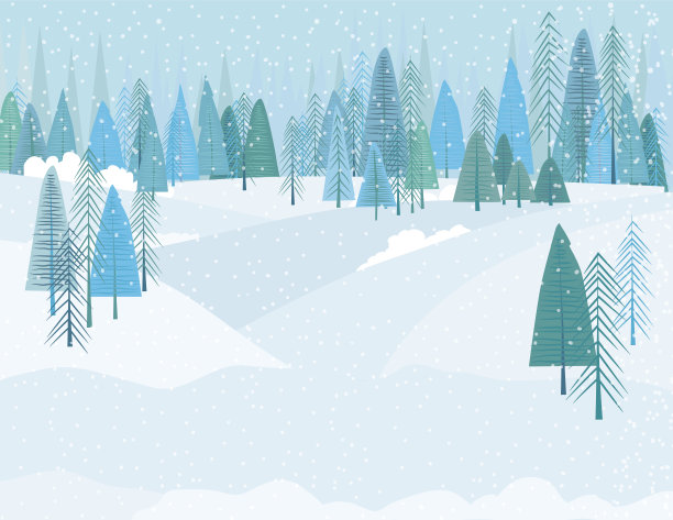 可爱的卡通冬天森林在一个暴风雪素材图片