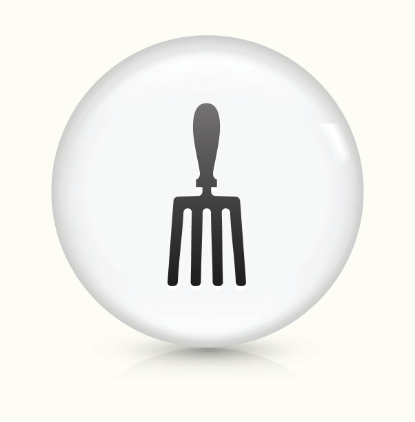 手叉图标上的白色圆形矢量按钮图片下载