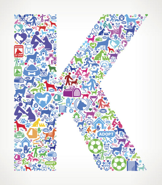 字母K狗和狗宠物彩色图标图案图片下载