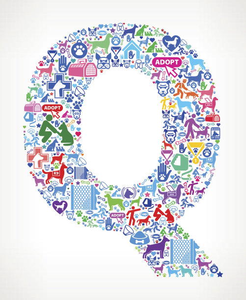 字母Q狗和狗宠物彩色图标图案图片下载