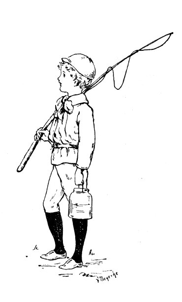 古董童书漫画插图:男孩拿着鱼竿图片下载