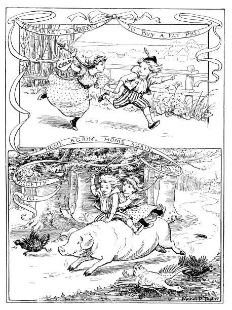 古董儿童漫画书插图：儿童购买并骑猪图片下载