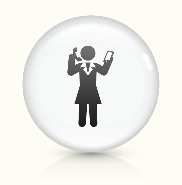 女商人呼叫图标上白色圆形矢量按钮图片下载