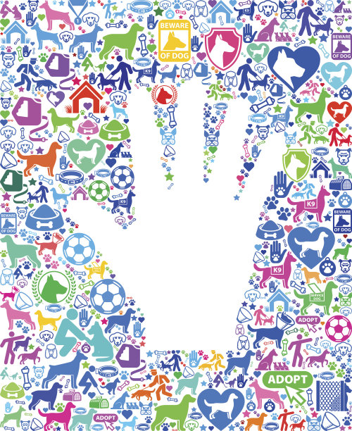 人的手狗和狗宠物彩色图标图案图片下载