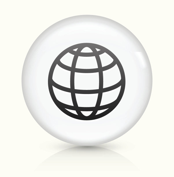 地球图标上的白色圆形矢量按钮图片下载