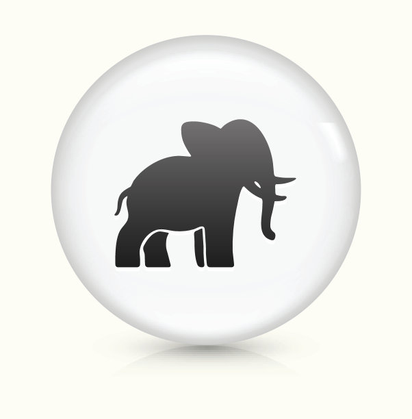 大象图标上的白色圆形矢量按钮图片下载