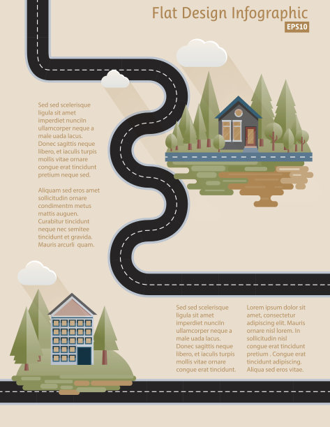 Flat Design House信息图图片下载
