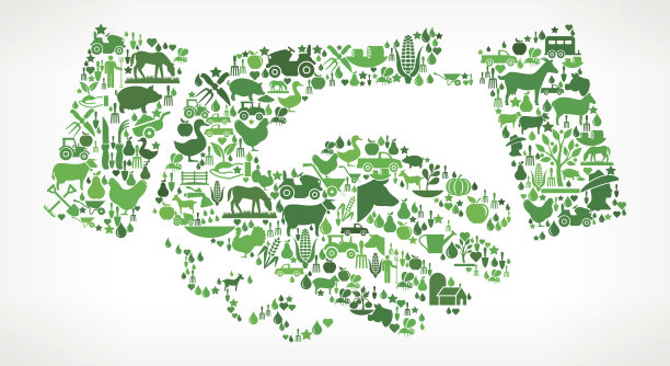 握手农业和农业绿色图标模式图片下载