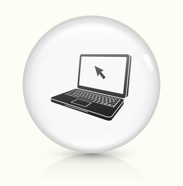 笔记本电脑图标上的白色圆形矢量按钮图片下载