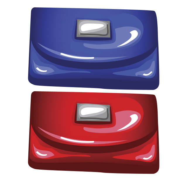 白色背景上的蓝色和红色闪亮的钱包图片下载