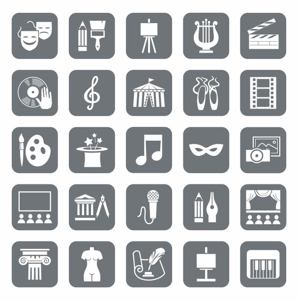 文化和艺术，图标，灰色，单色。图片下载
