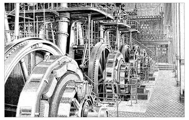 发电厂的古董插图图片下载