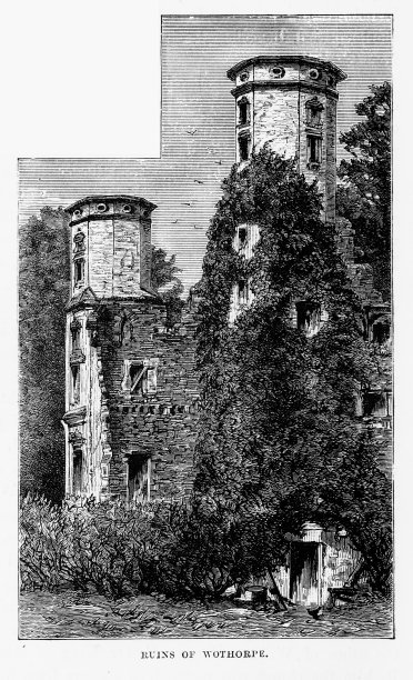 沃索普城堡遗址，英国斯坦福德，维多利亚时代版画，大约1840年图片下载
