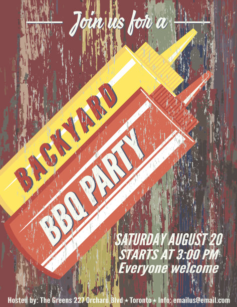 复古褪色的烧烤派对模板标志-木头背景图片下载