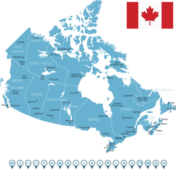 加拿大地图和导航图标图片下载