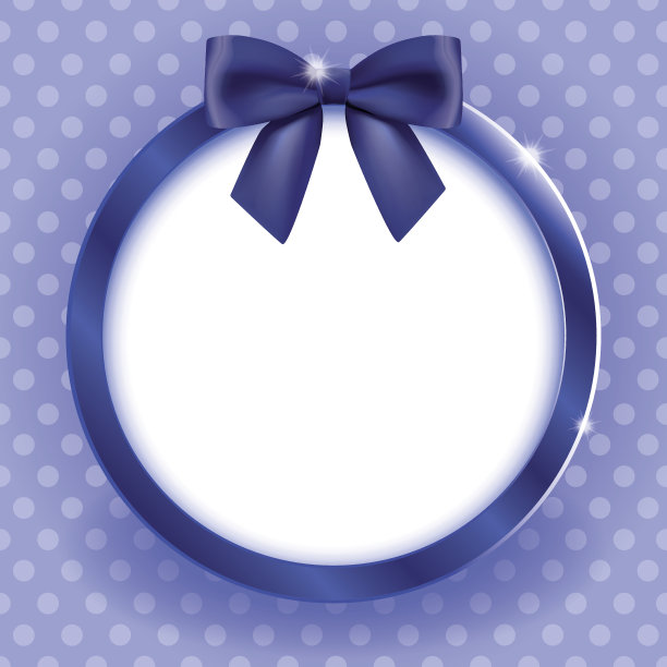圆形框架与缎子蝴蝶结在蓝色图片下载