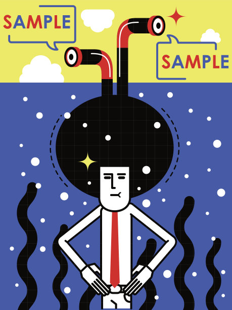 留着爆炸头的酷商人，带着潜望镜，手放在臀部，潜水图片下载