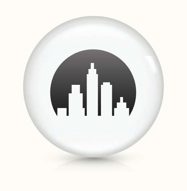 城市景观图标上的白色圆形矢量按钮图片下载