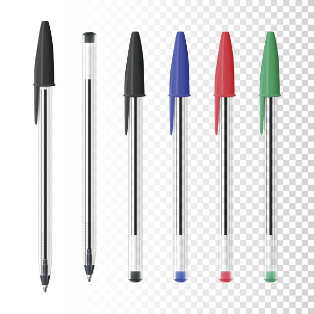 六支圆珠笔在空白背景上图片下载