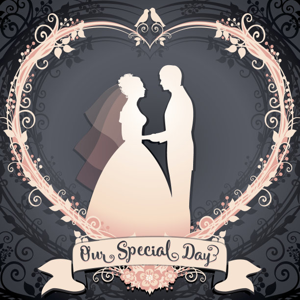 新娘和新郎被框在花圈的心图片下载