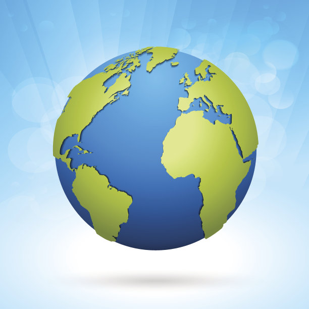 世界绿色地球在天蓝色的地平线背景图片下载