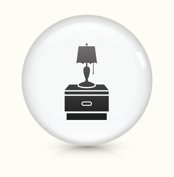 床头柜和灯图标上白色的圆形矢量按钮图片下载