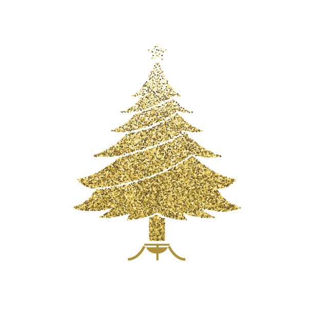 黄金闪光箔圣诞装饰圣诞树图片下载