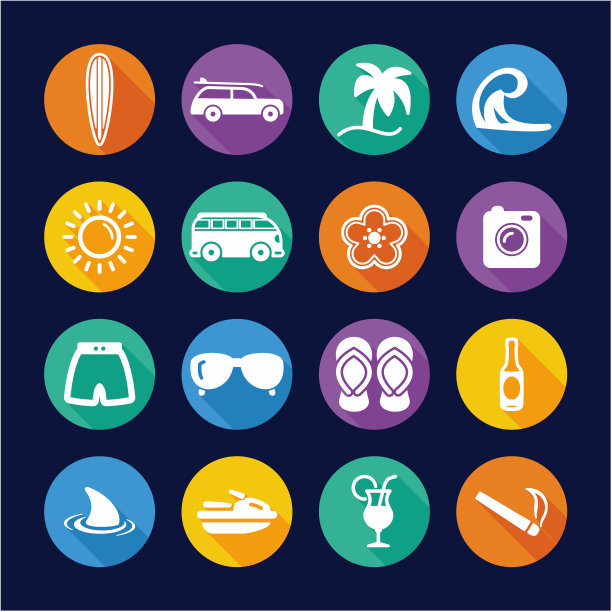 冲浪图标扁平风格圆形设计图片下载