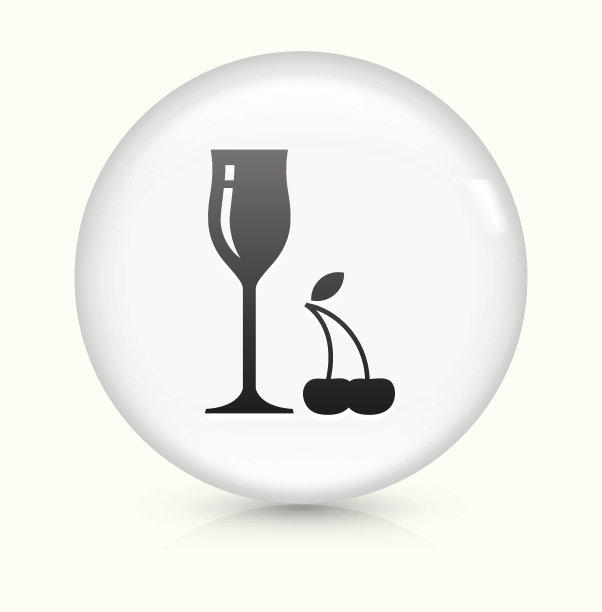 樱桃酒图标上的白色圆形矢量按钮图片下载