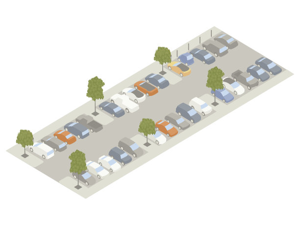 停车场与树木等距插图图片下载