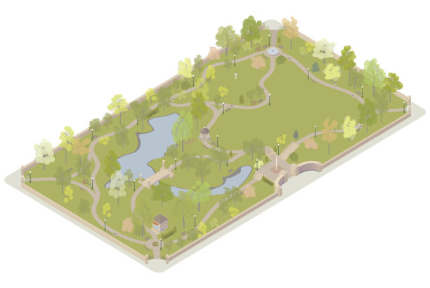 等距城市公园插图图片下载