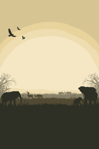 非洲狩猎背景是大象和羚羊图片下载