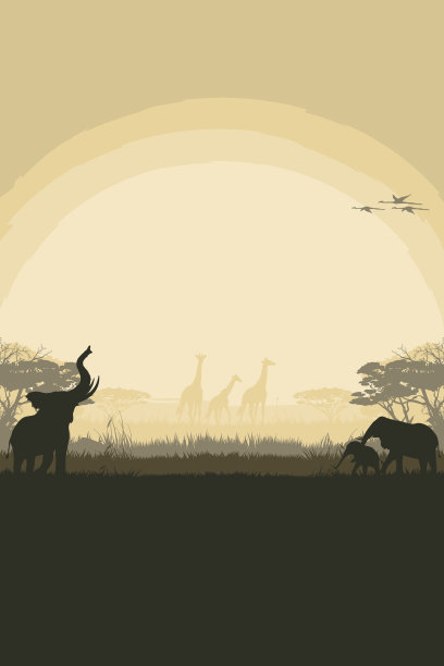 有大象和长颈鹿的非洲狩猎背景图片下载