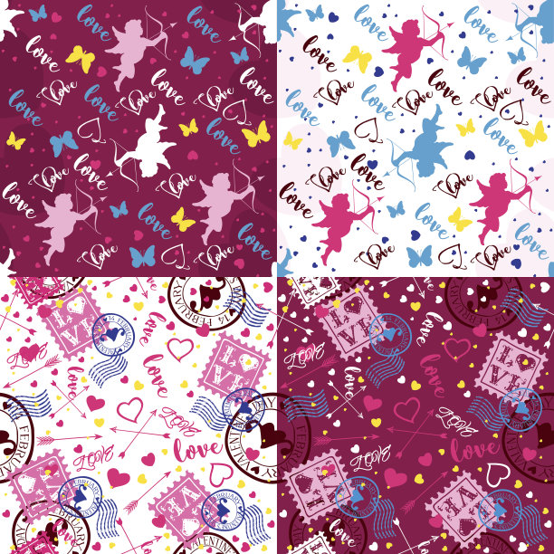 情人节四套无缝图案图片下载