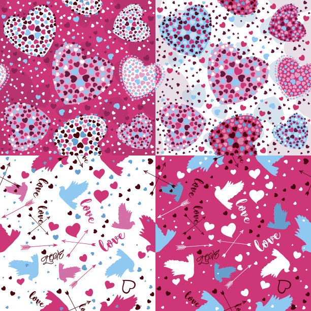 情人节四套无缝图案图片下载